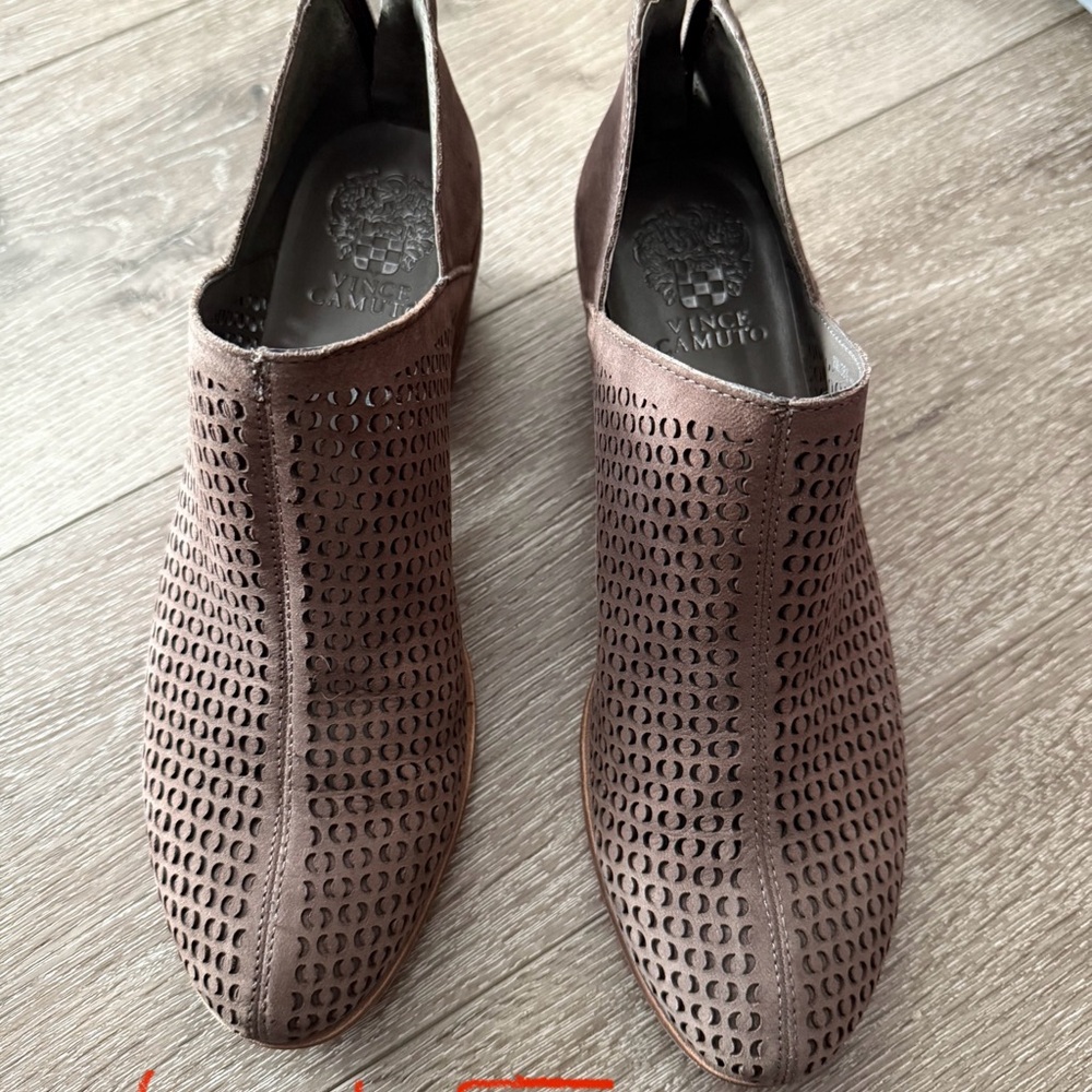 Vince Camuto Taupe Perforated Mules
